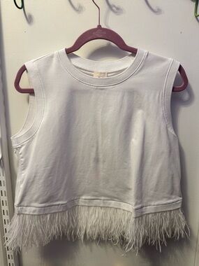 cinq a sept White Feather-Trim Sleeveless Tank